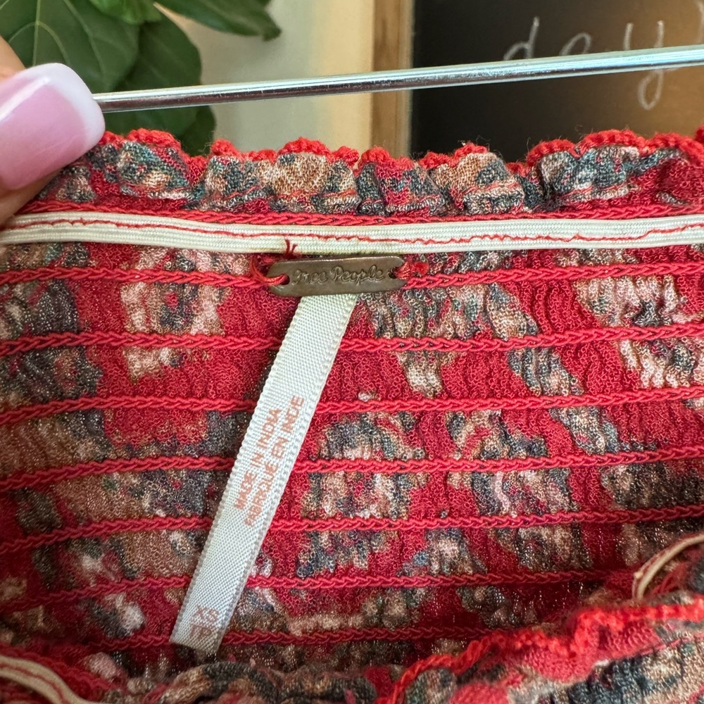 Free People Patterned Red Strapless Jumpsuit - image 4